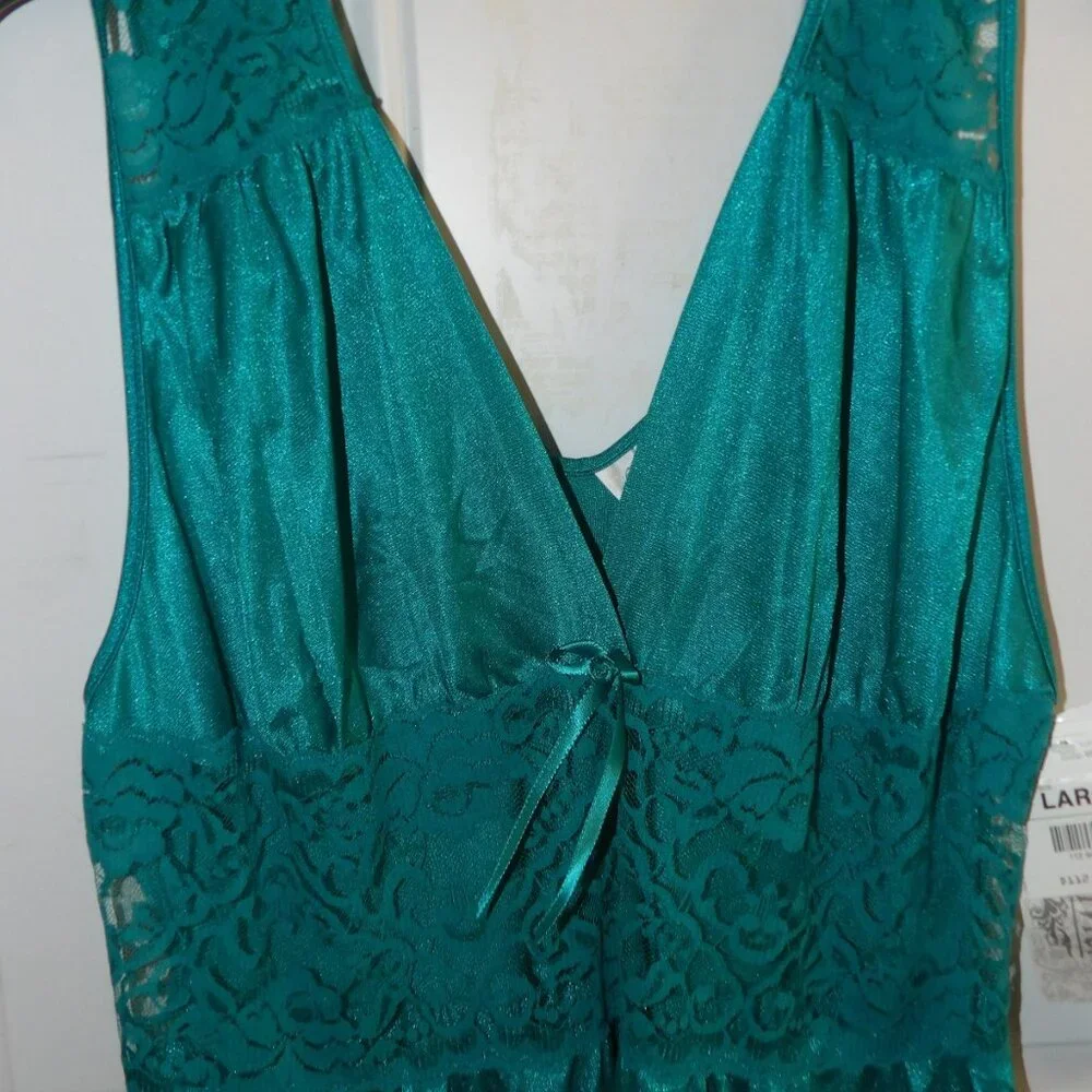 Vintage Adonna Nightgown Jade Nylon Spandex Stretch Bodice Gown Size Large NWT - Picture 6 of 7